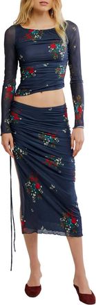 Free People Crimson Lights Floral Mesh Top & Skirt Set In Navy Combo