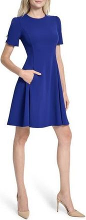 DKNY Button Trim Fit & Flare Midi Dress in Marine at Nordstrom Rack, Size 10