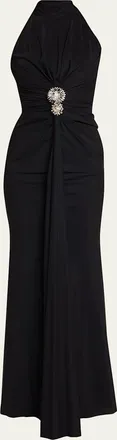 La Petite Robe Di Chiara Boni Nitsa Floral-Embellished Halter Column Gown