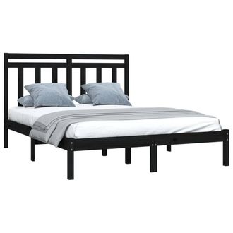 Berkfield Home Beautiful Bed Frame Black Solid Wood 140x190 cm