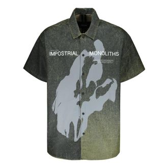 ISO.POETISM Printed Cotton Shirt - Heren - Korte mouwen Overhemden - Groen - M - Katoen - Overhemden