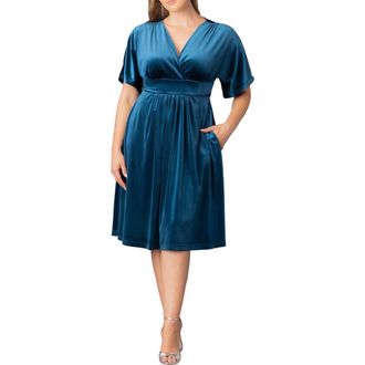Kiyonna Angelic Velvet Cocktail Dress in Teal Topaz at Nordstrom, Size 0X