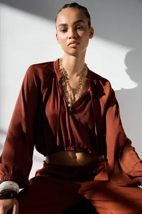 H&M Balloon-sleeved Blouse in Rust Brown at Nordstrom, Size X-Large