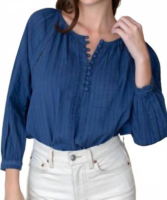 Emerson Fry Lucy Heirloom Blouse In Indigo Cotton Dobby Organic