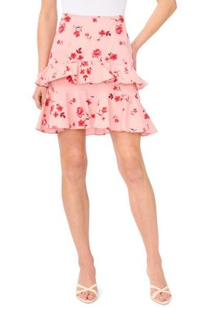 CeCe by Cynthia Steffe Tiered Flounce Miniskirt in Coral Bloom at Nordstrom, Size 10