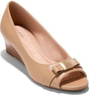Cole Haan Go-To Malta Bow Peep Toe Wedge Pump in Tuscan Sand Leather at Nordstrom Rack, Size 8.5