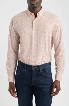 Johnston & Murphy XC+ Football Print Performance Button-Down Shirt in Rust at Nordstrom, Size X-Large