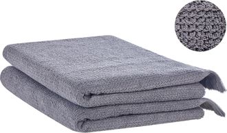 Beliani Beliani - Conjunto De 2 Toallas De Algod&oacute;n Gris Rizo Textura Borlas Decorativas Ba&ntilde;o Atiu