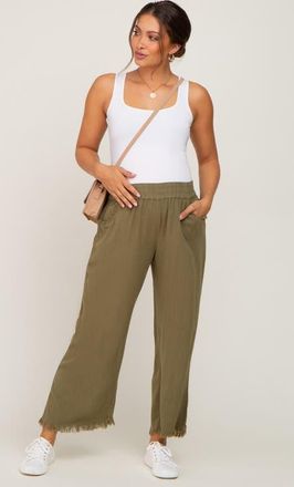 Pinkblush Linen Frayed Hem Crop Pants in Olive Green at Nordstrom, Size Medium 29