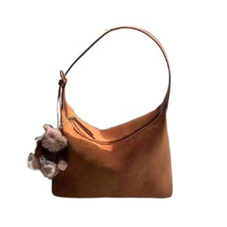 Generic Women Suede Shoulder Bag Handbags, Casual Retro Soft Faux Suede Crossbody Bag Work Tote Handbag(Brown)