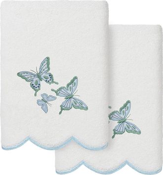 Linum Home Textiles 100% Turkish Cotton Britney Scallop 2Pc Embellished Hand Towel Set