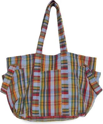 Free People Oksana Plaid Tote Bag in Blue Mix at Nordstrom