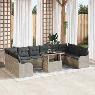 vidaXL Conjunto De Sof&aacute; De Jard&iacute;n 11 Pcs Gris Claro 100 X 55 X 73 Cm Vidaxl
