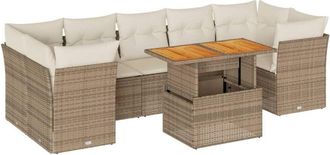 vidaXL Set De Sof&aacute;s De Jard&iacute;n Y Cojines 8 Piezas Rat&aacute;n Sint&eacute;tico Beige Vidaxl