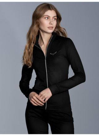 Trigema Sweatjacke TRIGEMA TRIGEMA Jacke veredelt mit Kristallsteinen, Damen, Gr. XXL, schwarz, 95% Baumwolle, 5% Elasthan, Sweatjacken Sweatjacke
