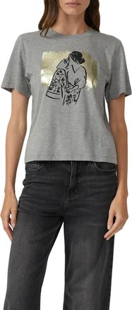 s.Oliver T-Shirt S.OLIVER, Damen, Gr. 34, light grau, Jersey, Obermaterial: 100% Baumwolle, bedruckt, gl&auml;nzend, normal h&uuml;ftbedeckend, Rundhals, Shirts T-Shirt,