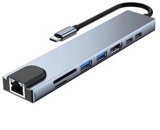 OEM Hub Usb-c 8 En 1 - Ethernet - Hdmi 4k - Pd De 100 W - Gris