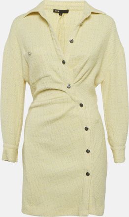 Maje Yellow Lurex Tweed Asymmetrical Mini Dress