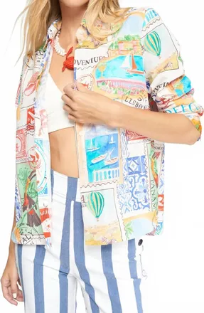 Vilagallo Sara Travel Stamps Print Cotton Shirt In Sellos Viaje