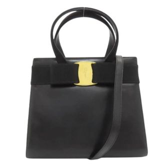 Ferragamo Pre-owned Handbags, female, Black, Size: ONE SIZE Pre-owned Leather Handbag