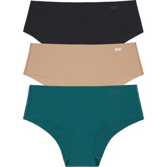 DKNY Litewear Cut Anywhere Assorted 3-Pack Hipster Briefs in Black/Glow/Palm at Nordstrom Rack, Size X-Large