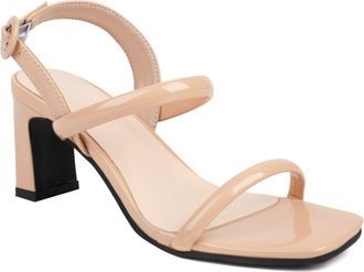 Generic Womens Open Toe Slingback Wedding Sandals Patent Leather Summer Sandals Chunky High Heel Bridal Bridesmaid Shoes,Apricot,2.5 UK