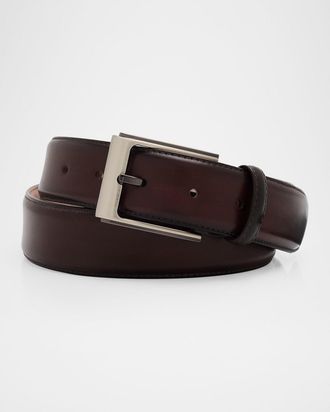 Bergdorf Goodman Men & apos;s Patina Leather Rectangle-Buckle Belt