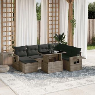vidaXL Set De Sof&aacute;s De Jard&iacute;n Y Cojines 8 Piezas Rat&aacute;n Sint&eacute;tico Gris Vidaxl