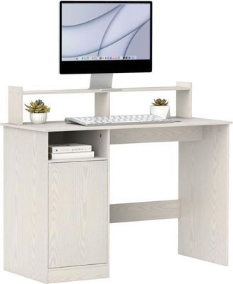 HOMCOM Homcom - Escritorio Con Estanter&iacute;a Moderno Con Puerta Compartimentos Abiertos Y Soporte Para Monitor Para Dormitorio Hogar Oficina 108x50x94 Cm Natura