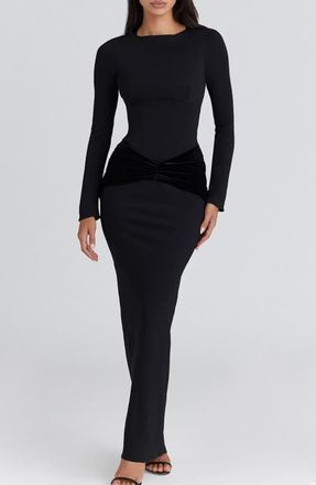 House of CB Athena Long Sleeve Stretch Crepe Gown in Black at Nordstrom, Size X-Small