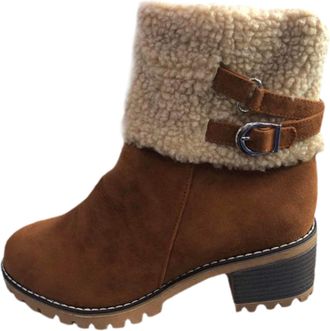 Generic Winter Autumn Winter Women Mid Calf Boots with Thick Heel Round Toe Buckle Detail for Warm Comfortable Wear (Brown, 4. 5)
