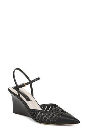Franco Sarto Cherie Ankle Strap Pointed Cap Toe Wedge Pump in Black at Nordstrom, Size 9.5