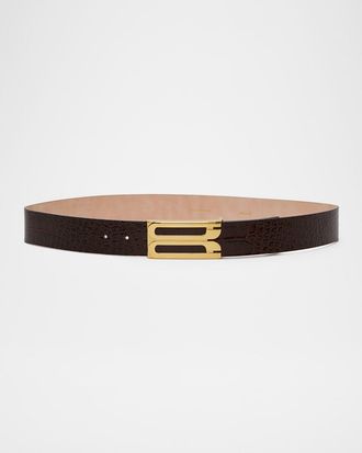 Victoria Beckham Jumbo Gold-Plated B-Logo Leather Belt