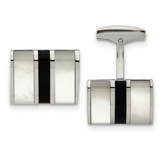 Diamond2Deal Stainless Steel Polished Mother Of Pearl and Black Onyx Cufflinks