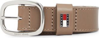 Tommy Jeans Lederg&uuml;rtel TOMMY JEANS TJW OVAL 3.0 cm breit, Damen, Gr. 100, dusty braun, Rindsleder, G&uuml;rtel Lederg&uuml;rtel, Ovale Einfachdornschliesse und Logo am Ver