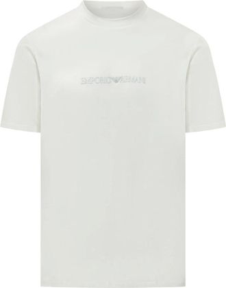 Emporio Armani T-shirt met borstlogo - Heren - Tops - Wit - Maat: 2XL Katoen