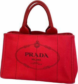 Prada Red Color Canvas Tote Bag (Pre-Owned)