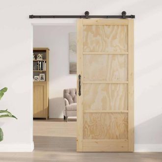 Berkfield Home Sliding Door with Hardware Set ORKDAL Solid Wood Pine in Beige