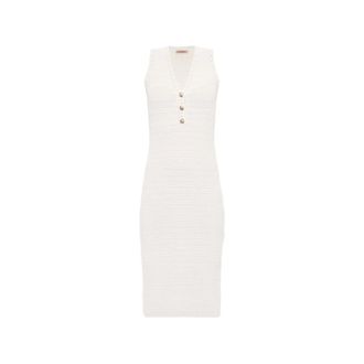 Twinset Knitted Dresses, female, Beige, Size: M Crochet V-neck Sleeveless Dress