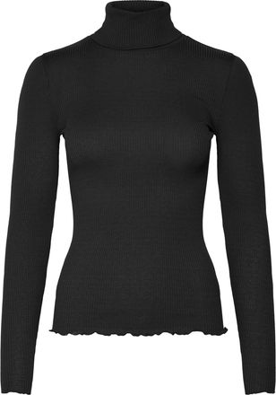 Rosemunde Rollkragenshirt ROSEMUNDE Beatha silk shirt, Damen, Gr. XL, schwarz, Strick, Obermaterial: 55% Seide, 45% Baumwolle, unifarben, ohne Ausschnitt, Shirt