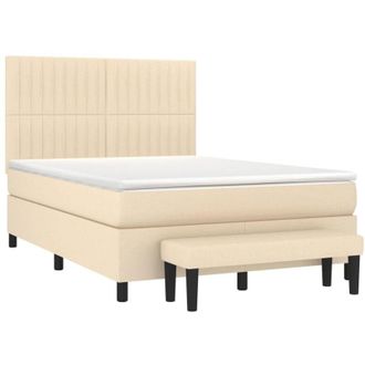 vidaXL Cama Box Spring Con Colch&oacute;n Tela Color Crema 140x190 Cm Vidaxl