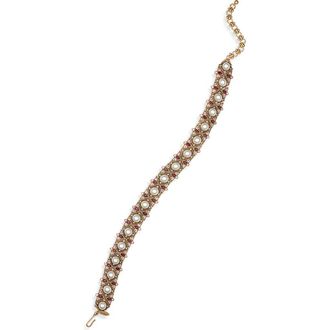 Kenneth Jay Lane Faux Ruby & Faux Pearl Choker Statement Necklace in Gold at Nordstrom Rack
