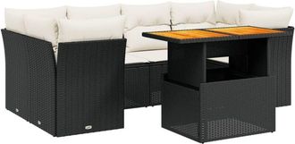 vidaXL Vidaxl - Set De Comedor De Jard&iacute;n 7 Pzas Y Cojines Rat&aacute;n Sint&eacute;tico Negro