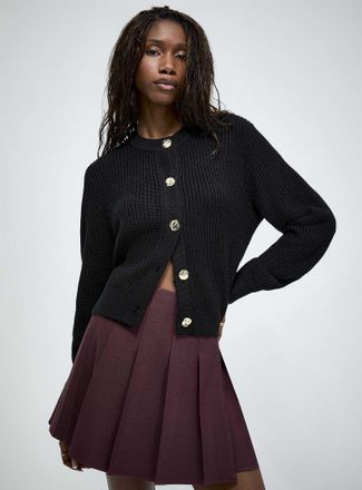 Icone Womens Embossed golden buttons shaker-rib Cardigan Sweater