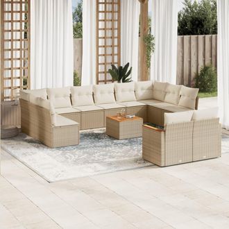 vidaXL Set Sof&aacute;s De Jard&iacute;n Con Cojines 13 Pzas Rat&aacute;n Sint&eacute;tico Beige Vidaxl