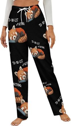 Generic Relaxed Red Panda Womens Flannel Pyjama Casual Wide Lounge Pants Soft Pj Bottom with Drawstring Sleepwear L