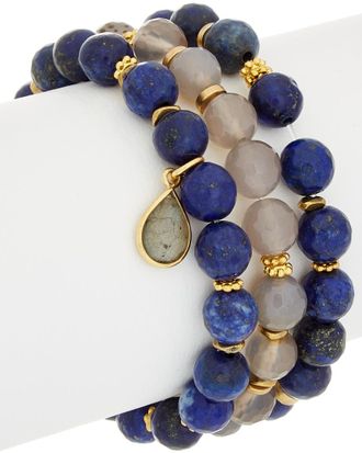 Rachel Reinhardt Jewelry Set Of 3 14K Plated Gemstone Stretch Bracelets