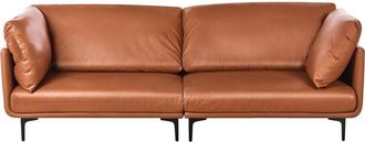 Beliani Upholstered 3 Seater Sofa Vegan Leather Metal Legs Golden Brown Revsnes