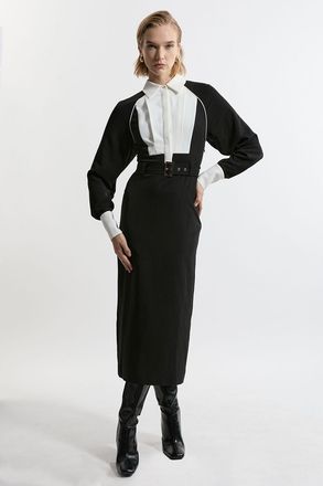 Karen Millen Womens Petite Twill Contrast Collar Woven Maxi Dress - Monochrome Multi - Size 8 UK