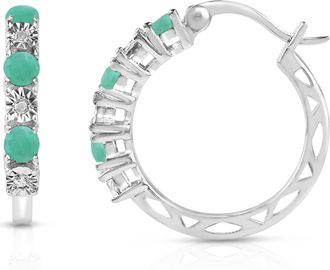 MAX + STONE 925 Sterling Silver Real Diamond and Gemstone Hoop Earrings